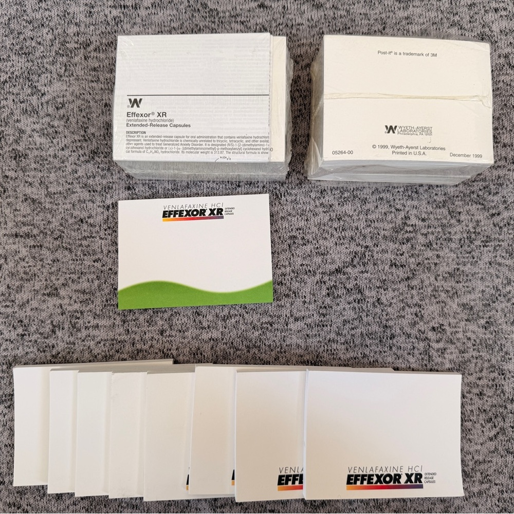 Lot - Effexor Sticky Note Pads Post it Drug rep pharmaceutical advertising AS IS
